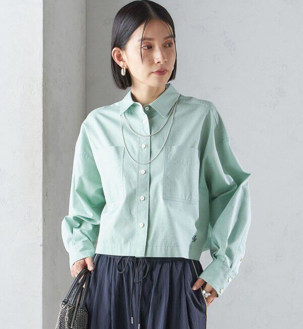 SHIPS for women「〈洗濯機可能〉ピン オックス 刺繍 クロップド シャツ」|シャツ・ブラウス|