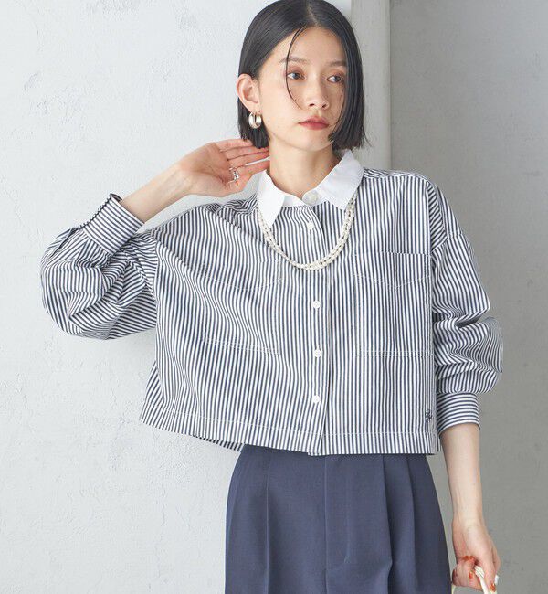 SHIPS for women「〈洗濯機可能〉ピン オックス 刺繍 クロップド シャツ」|シャツ・ブラウス|