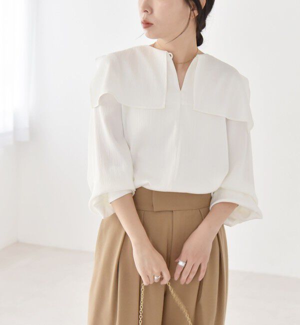 quaranciel「quaranciel:〈洗濯機可能〉ケープデザイン スキッパー ブラウス」|シャツ・ブラウス|