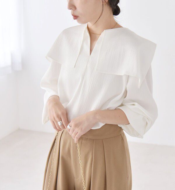 quaranciel「quaranciel:〈洗濯機可能〉ケープデザイン スキッパー ブラウス」|シャツ・ブラウス|