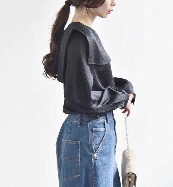 quaranciel「quaranciel:〈洗濯機可能〉ケープデザイン スキッパー ブラウス」|シャツ・ブラウス|