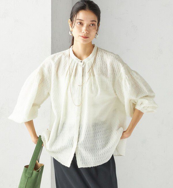 SHIPS for women「〈手洗い可能〉シアー ジャカード 袖 シャーリング ブラウス」|シャツ・ブラウス|