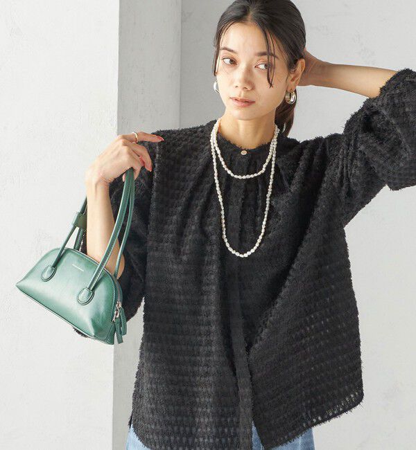 SHIPS for women「〈手洗い可能〉シアー ジャカード 袖 シャーリング ブラウス」|シャツ・ブラウス|ブラック