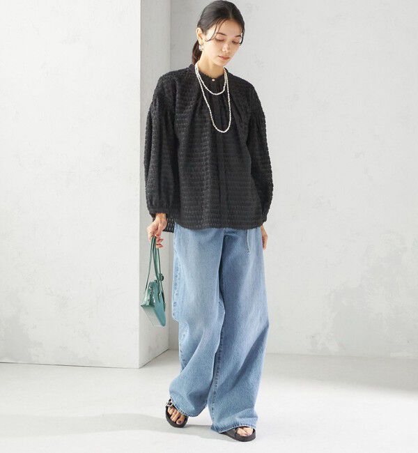 SHIPS for women「〈手洗い可能〉シアー ジャカード 袖 シャーリング ブラウス」|シャツ・ブラウス|