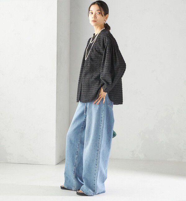 SHIPS for women「〈手洗い可能〉シアー ジャカード 袖 シャーリング ブラウス」|シャツ・ブラウス|