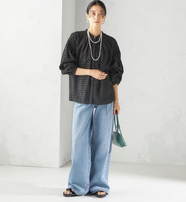 SHIPS for women「〈手洗い可能〉シアー ジャカード 袖 シャーリング ブラウス」|シャツ・ブラウス|