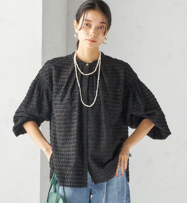 SHIPS for women「〈手洗い可能〉シアー ジャカード 袖 シャーリング ブラウス」|シャツ・ブラウス|