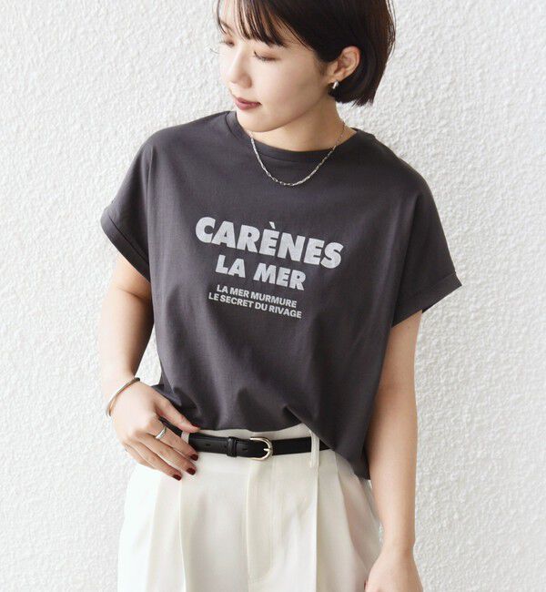 SHIPS for women「《一部追加予約》メルティ コットン プリント ロゴ ショート スリーブ Tシャツ」|Tシャツ・カットソー|ダークグレー