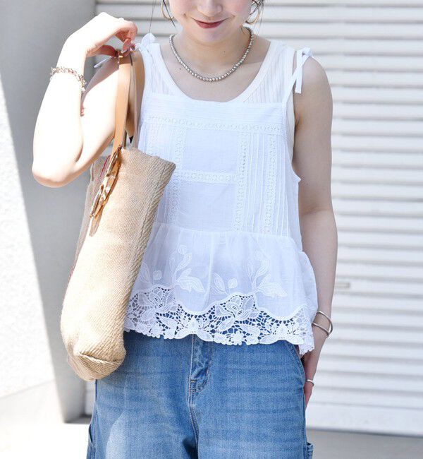 SHIPS any「SHIPS any:〈手洗い可能〉コットン レース ヘム キャミソール」|シャツ・ブラウス|ホワイト