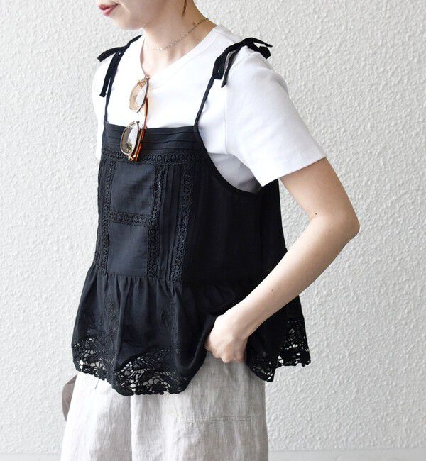 SHIPS any「SHIPS any:〈手洗い可能〉コットン レース ヘム キャミソール」|シャツ・ブラウス|ブラック