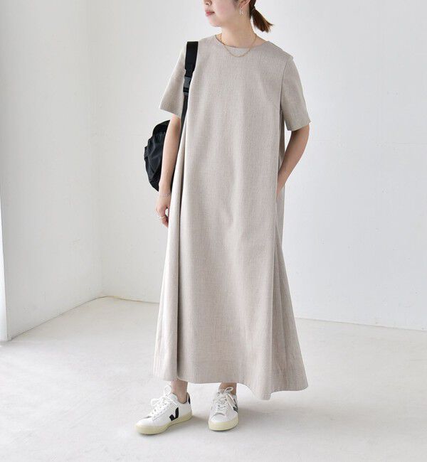 quaranciel「《予約》quaranciel:〈洗濯機可能〉リネンライク Aライン クルーネック ロング ワンピース」|ワンピース|