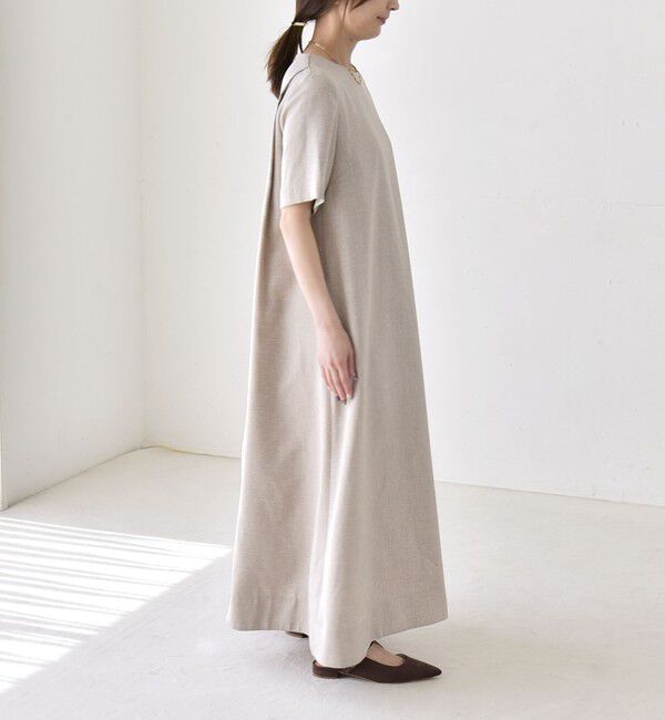 quaranciel「《予約》quaranciel:〈洗濯機可能〉リネンライク Aライン クルーネック ロング ワンピース」|ワンピース|