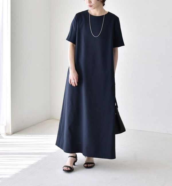 quaranciel「《予約》quaranciel:〈洗濯機可能〉リネンライク Aライン クルーネック ロング ワンピース」|ワンピース|