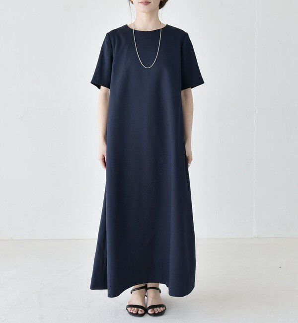 quaranciel「《予約》quaranciel:〈洗濯機可能〉リネンライク Aライン クルーネック ロング ワンピース」|ワンピース|