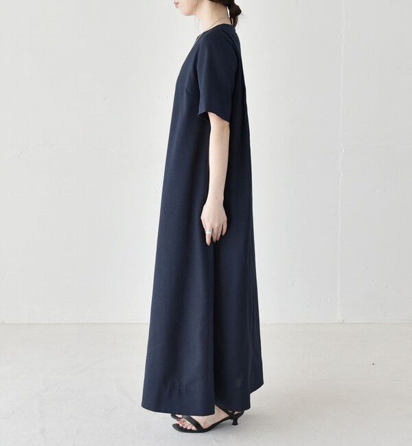 quaranciel「《予約》quaranciel:〈洗濯機可能〉リネンライク Aライン クルーネック ロング ワンピース」|ワンピース|