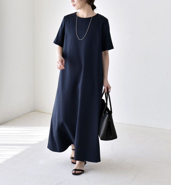 quaranciel「《予約》quaranciel:〈洗濯機可能〉リネンライク Aライン クルーネック ロング ワンピース」|ワンピース|