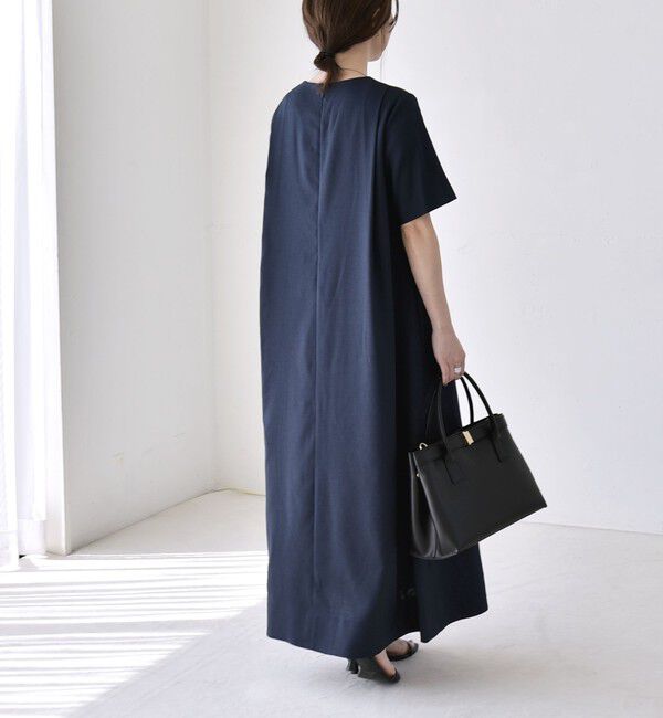 quaranciel「《予約》quaranciel:〈洗濯機可能〉リネンライク Aライン クルーネック ロング ワンピース」|ワンピース|