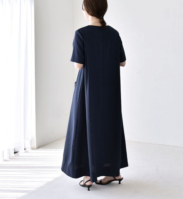 quaranciel「《予約》quaranciel:〈洗濯機可能〉リネンライク Aライン クルーネック ロング ワンピース」|ワンピース|