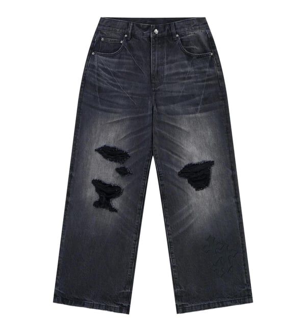 JOINT WORKS「SUPPLIER / サプライヤー Cross Leather Patch Baggy Denim」|デニム|ブラック