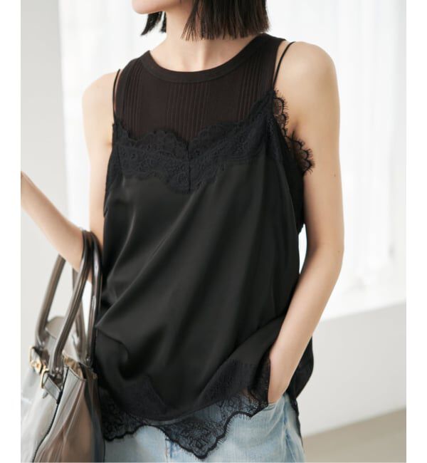 SLOBE IENA「《追加3》サテンレースキャミソール」|キャミソール|ブラック