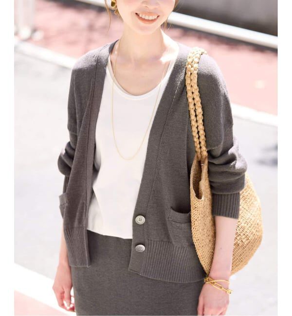 SLOBE IENA「《追加2》テープヤーンVネックカーディガン」|カーディガン|カーキ