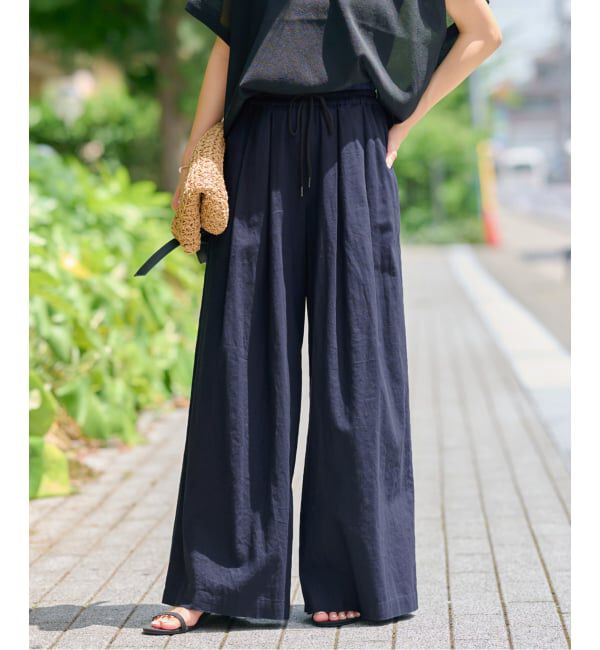 JOURNAL STANDARD relume「《追加2》リネンコットンワイドギャザーパンツ」|その他|ネイビー