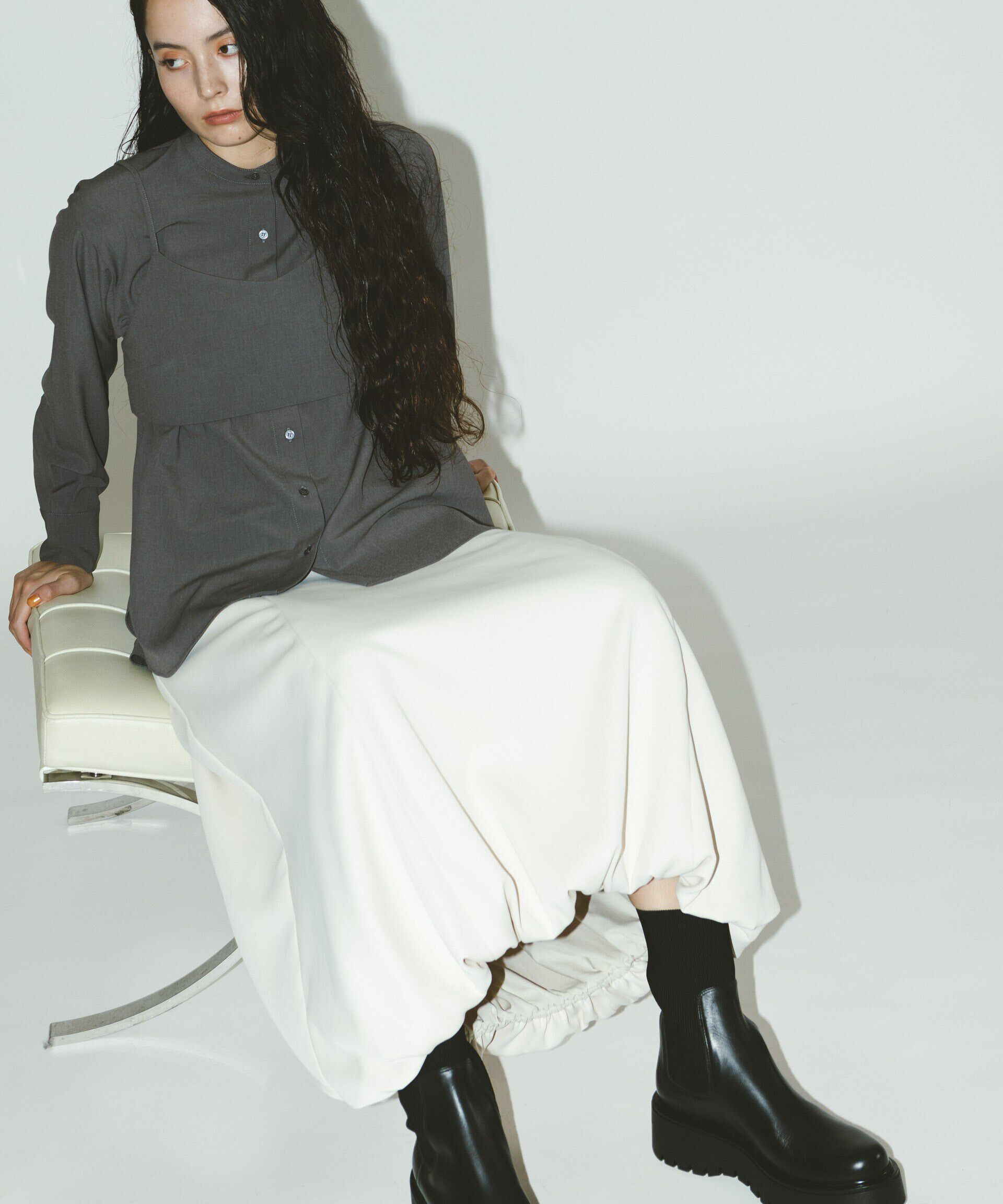 nano･universe「パネルラインバルーンスカート」|スカート|オフホワイト1