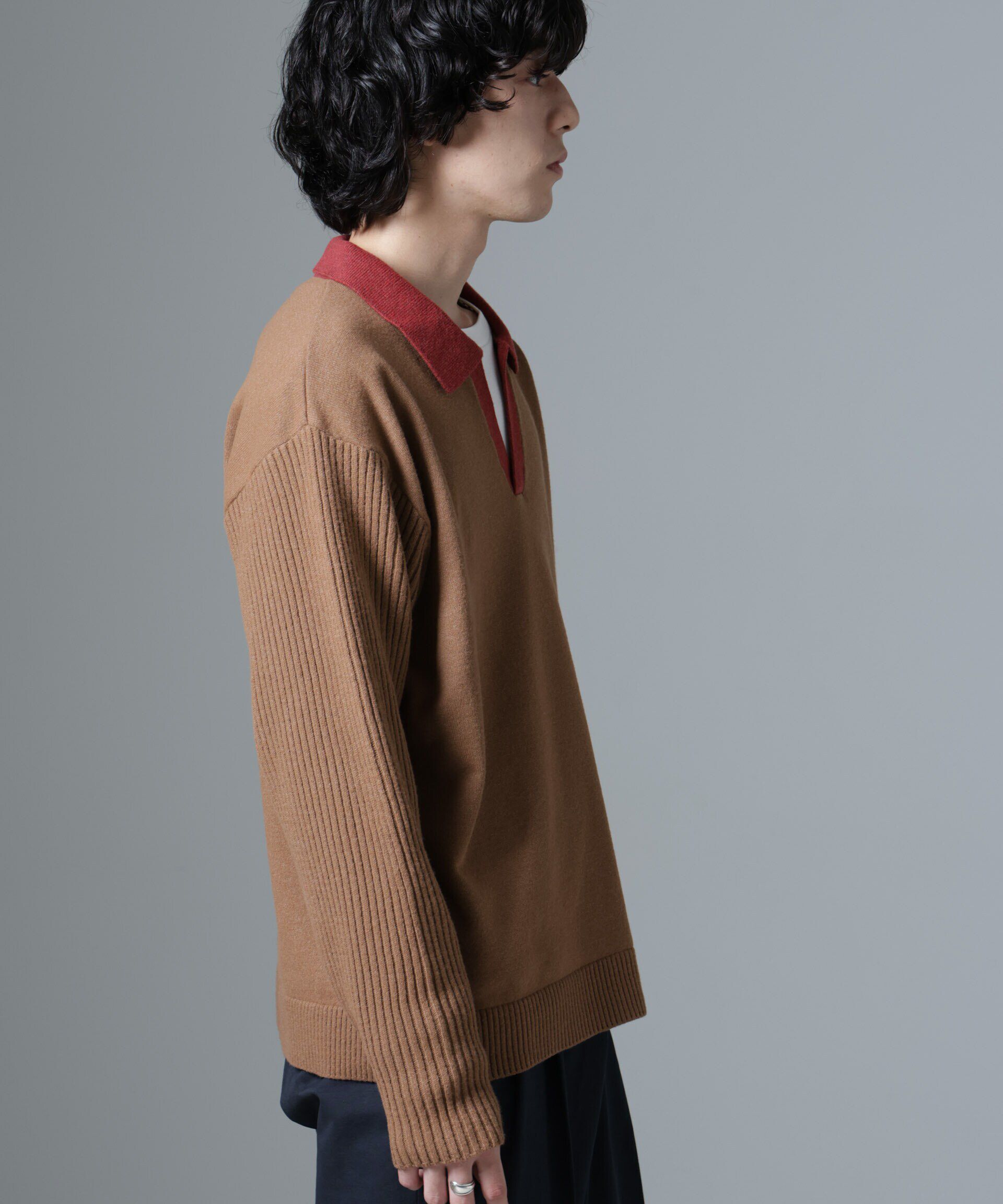 nano･universe「WEB限定/バイカラースキッパーニット」|ニット・セーター|ブラウン