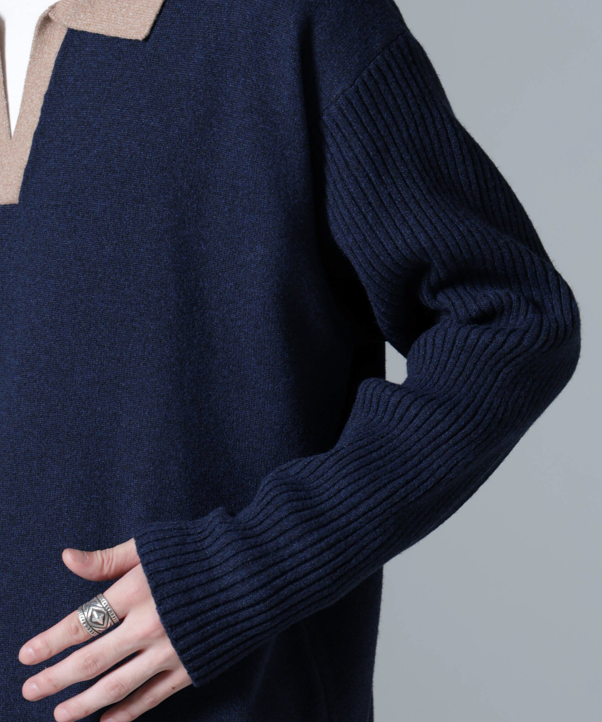 nano･universe「WEB限定/バイカラースキッパーニット」|ニット・セーター|