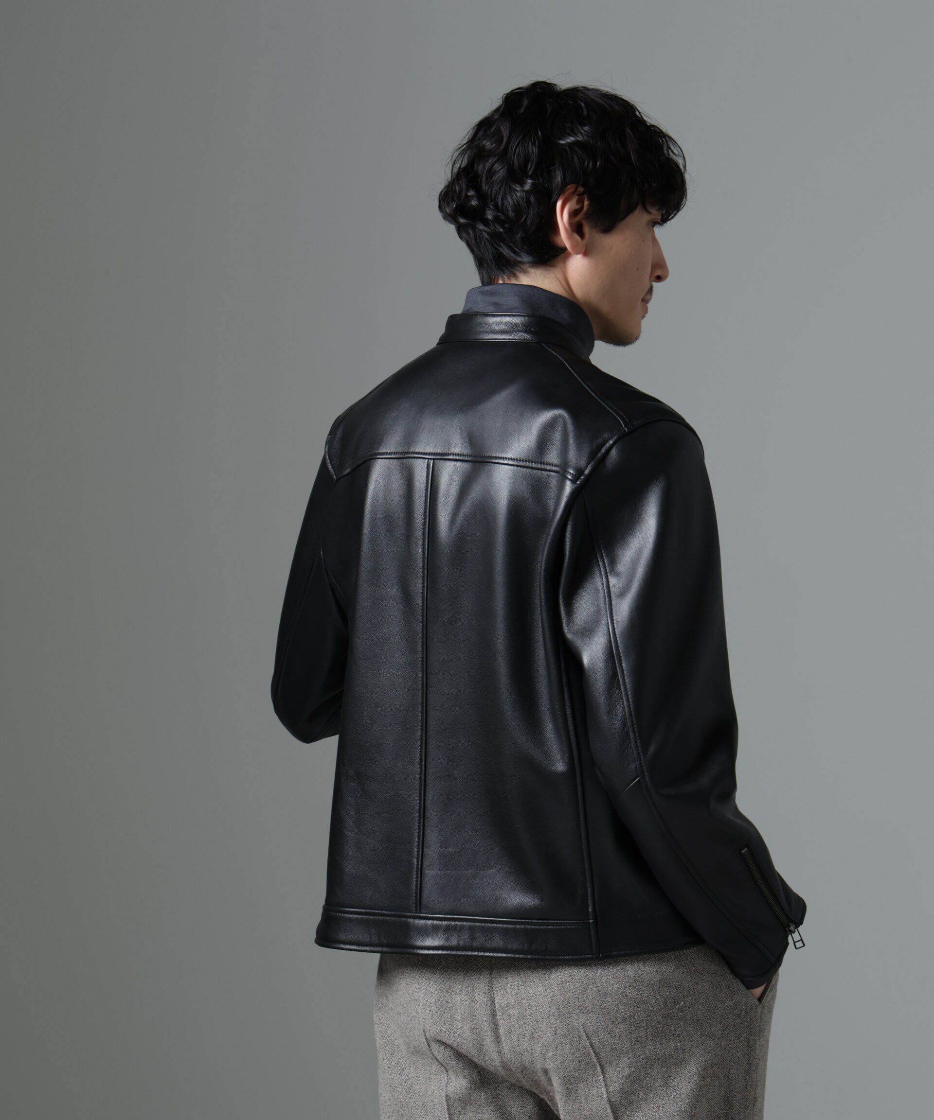 nano･universe「バンドカラーレザーシングルライダースジャケット」|ライダースジャケット|