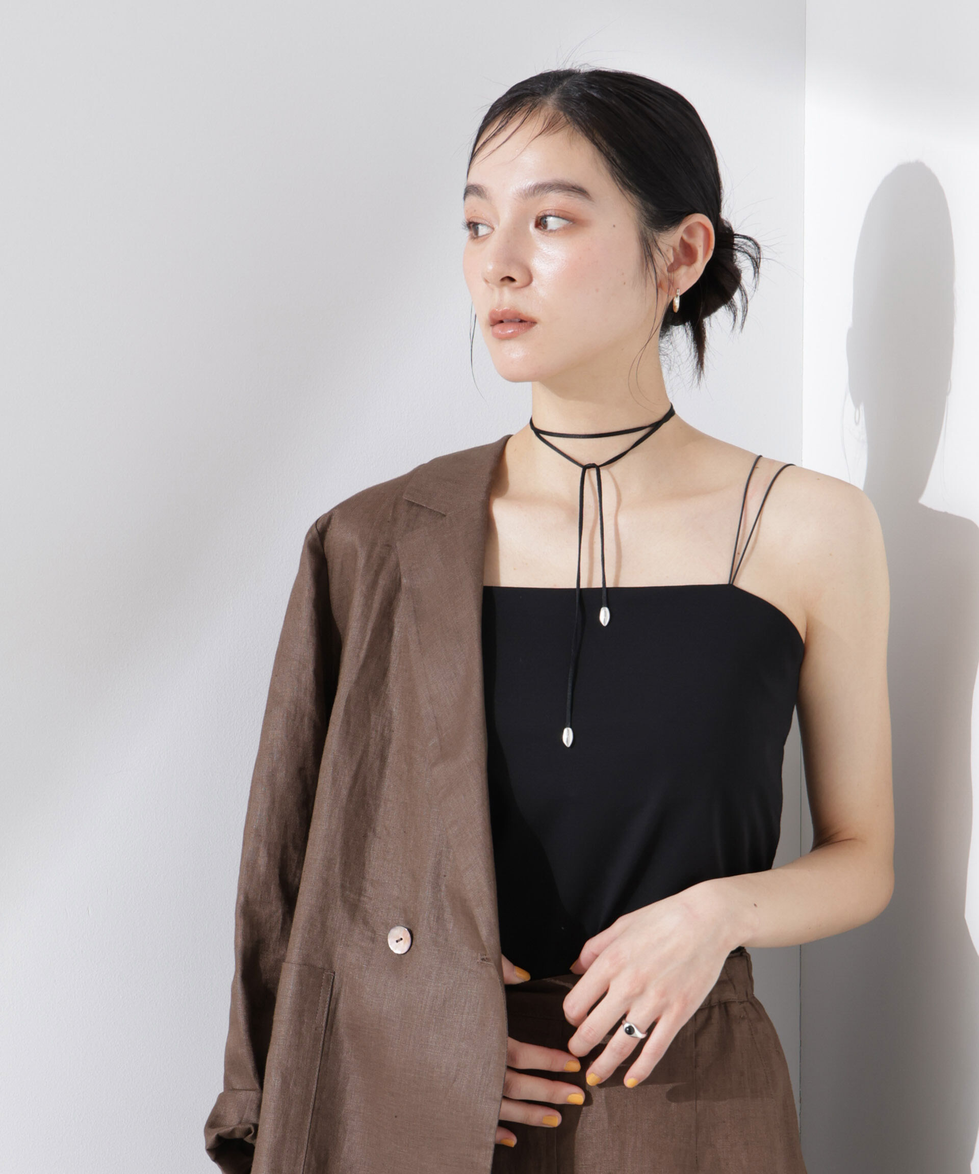 nano･universe「ストレッチポンチカップ付きベアトップキャミソール」|Tシャツ・カットソー|ブラック