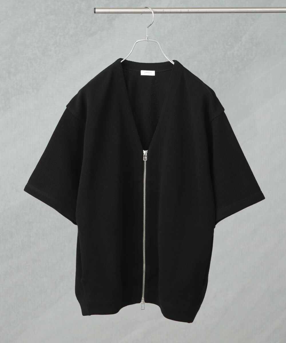 nano･universe「crepuscule/別注 S/S V NECK ZIP CARDIGAN」|ニット・セーター|ブラック