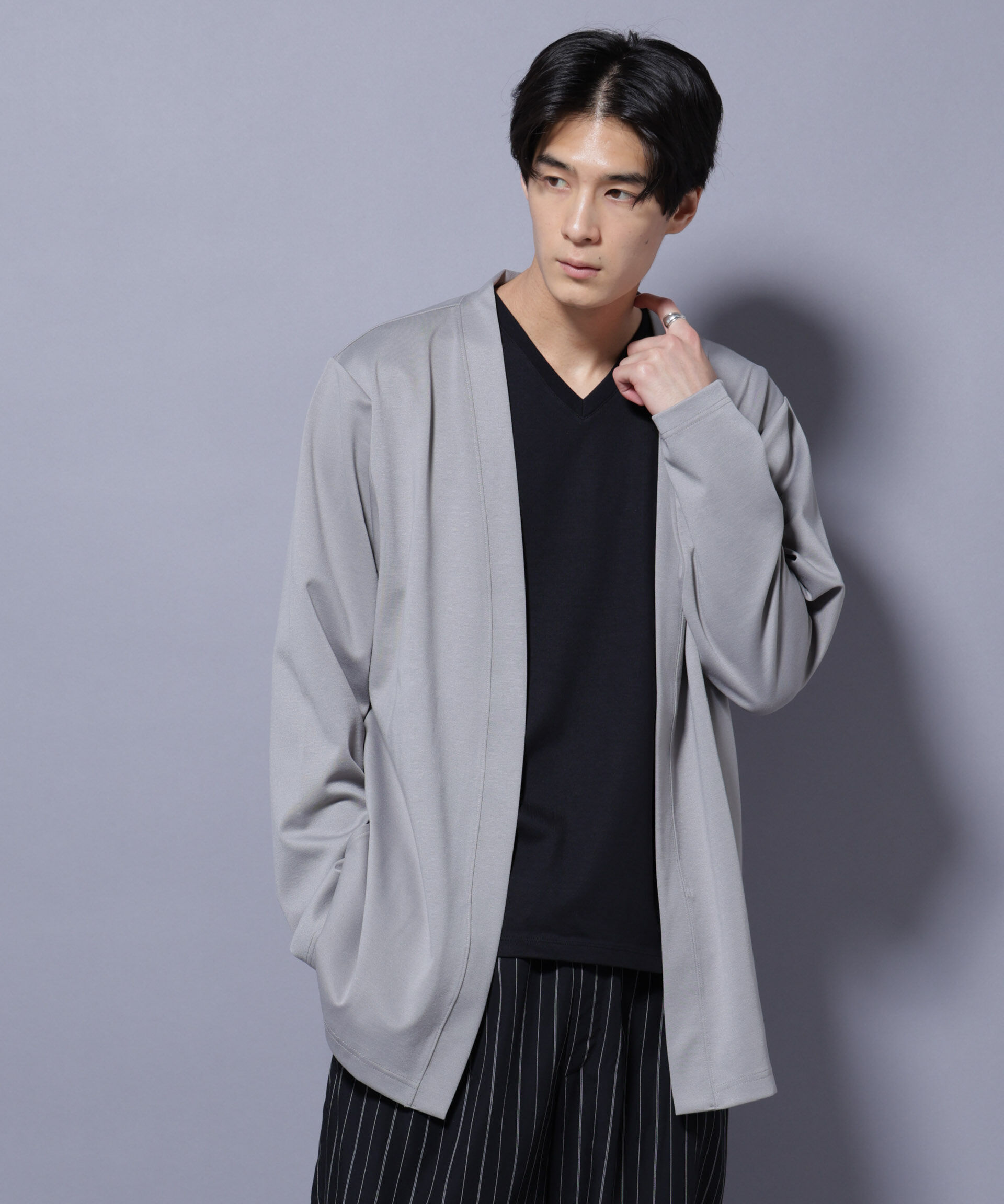 nano･universe「ダブルジャージー着流しカーディガン」|Tシャツ・カットソー|L.グレー1