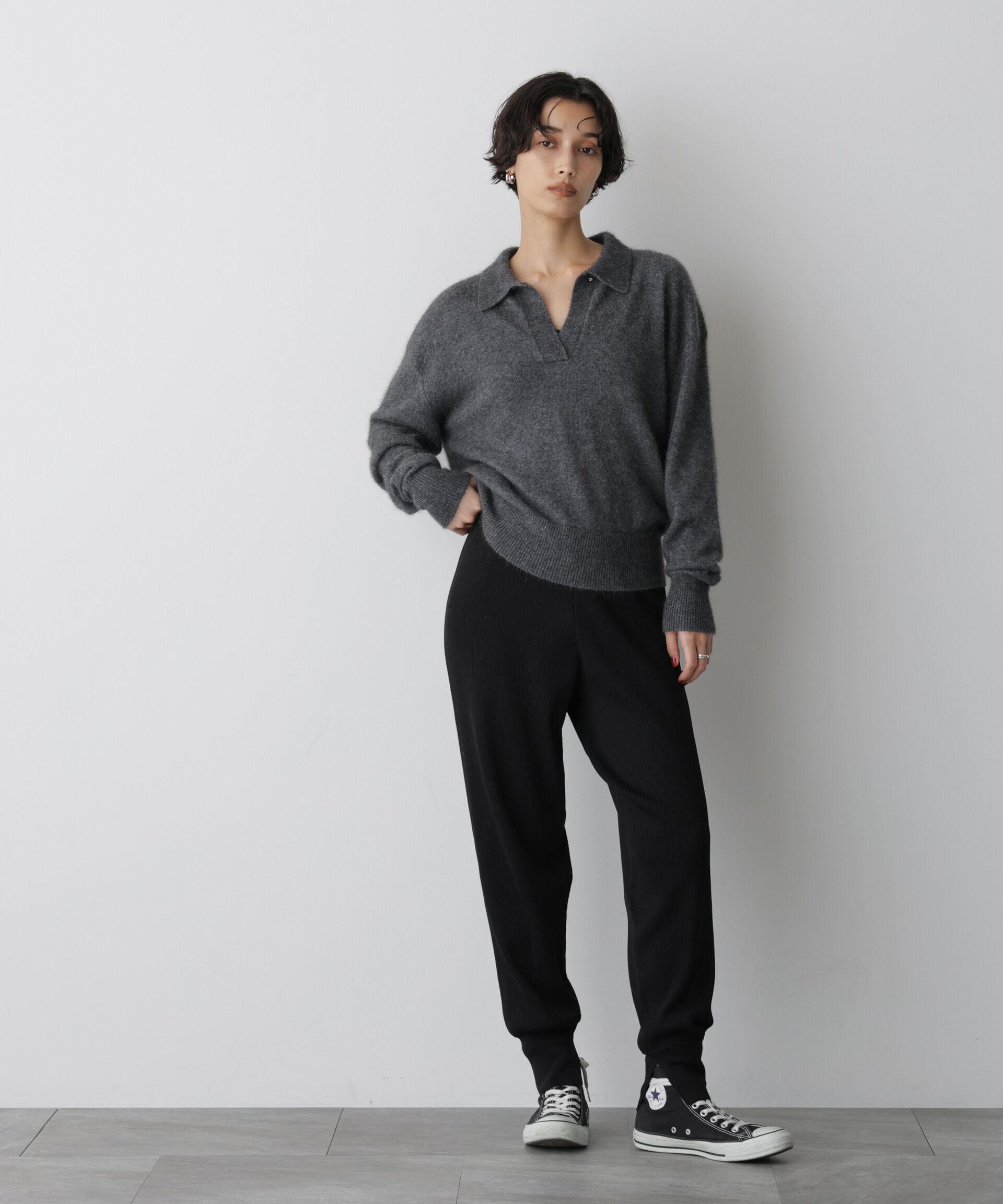  「「STEVELOUR」スキッパーポロ衿ソフトタッチニット」|ニット・セーター|