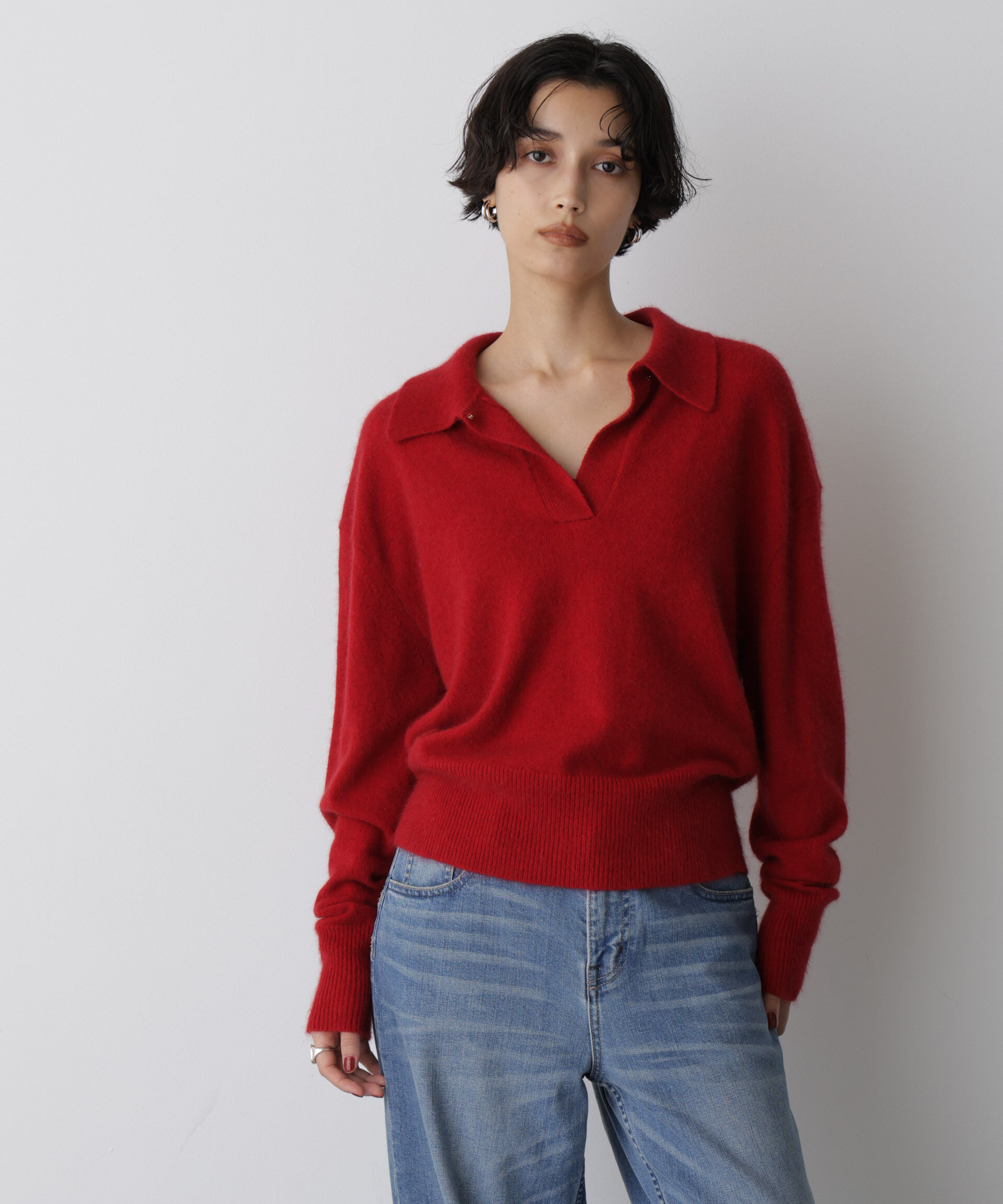  「「STEVELOUR」スキッパーポロ衿ソフトタッチニット」|ニット・セーター|