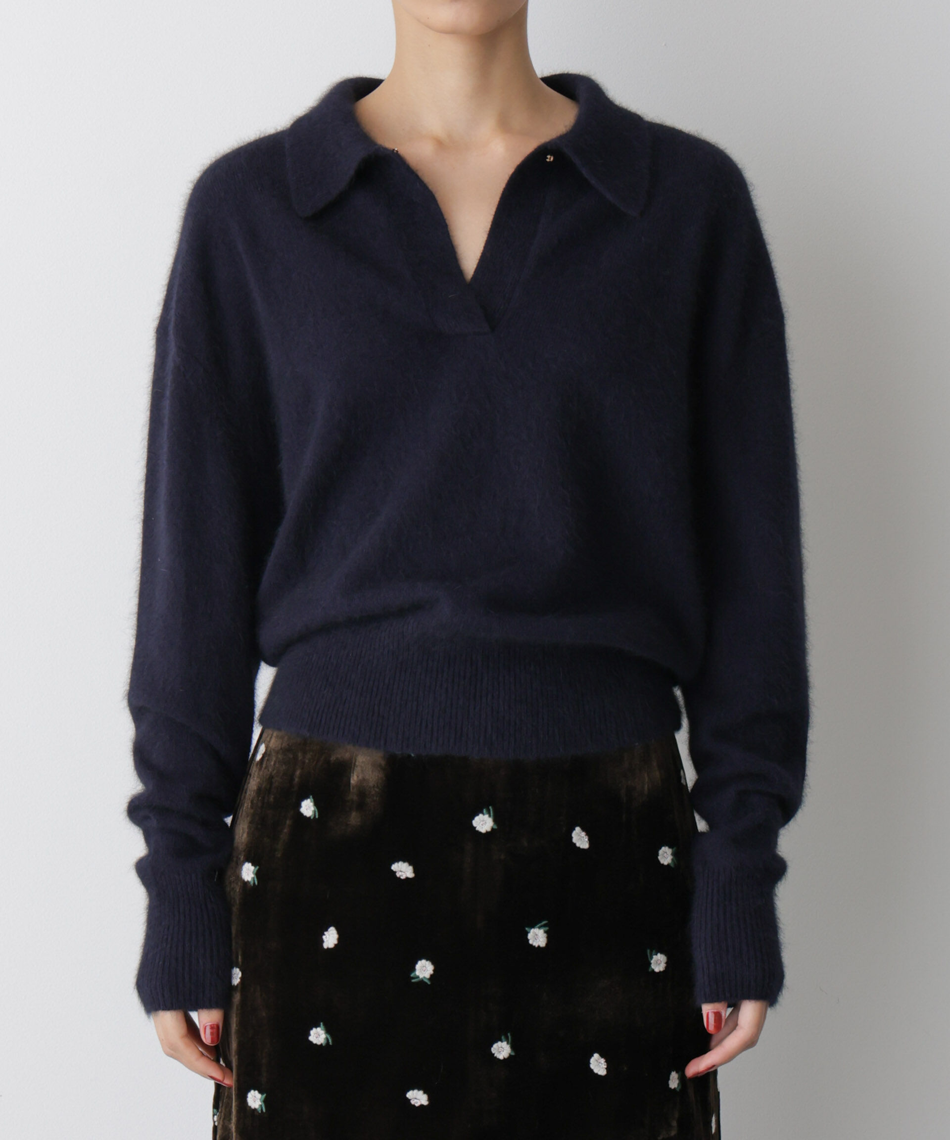  「「STEVELOUR」スキッパーポロ衿ソフトタッチニット」|ニット・セーター|