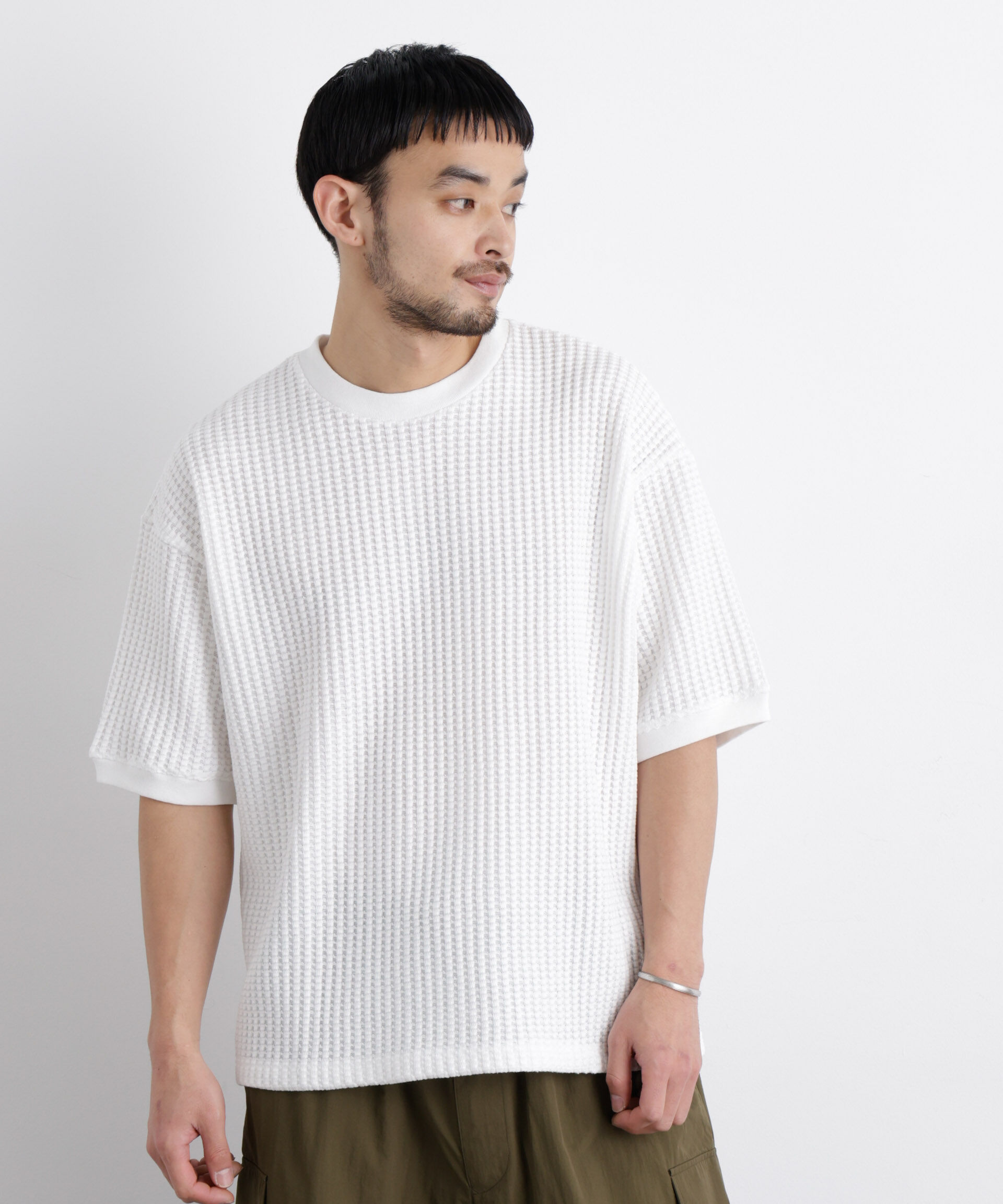 nano･universe「オニワッフルワイドTシャツ 半袖」|Tシャツ・カットソー|ホワイト