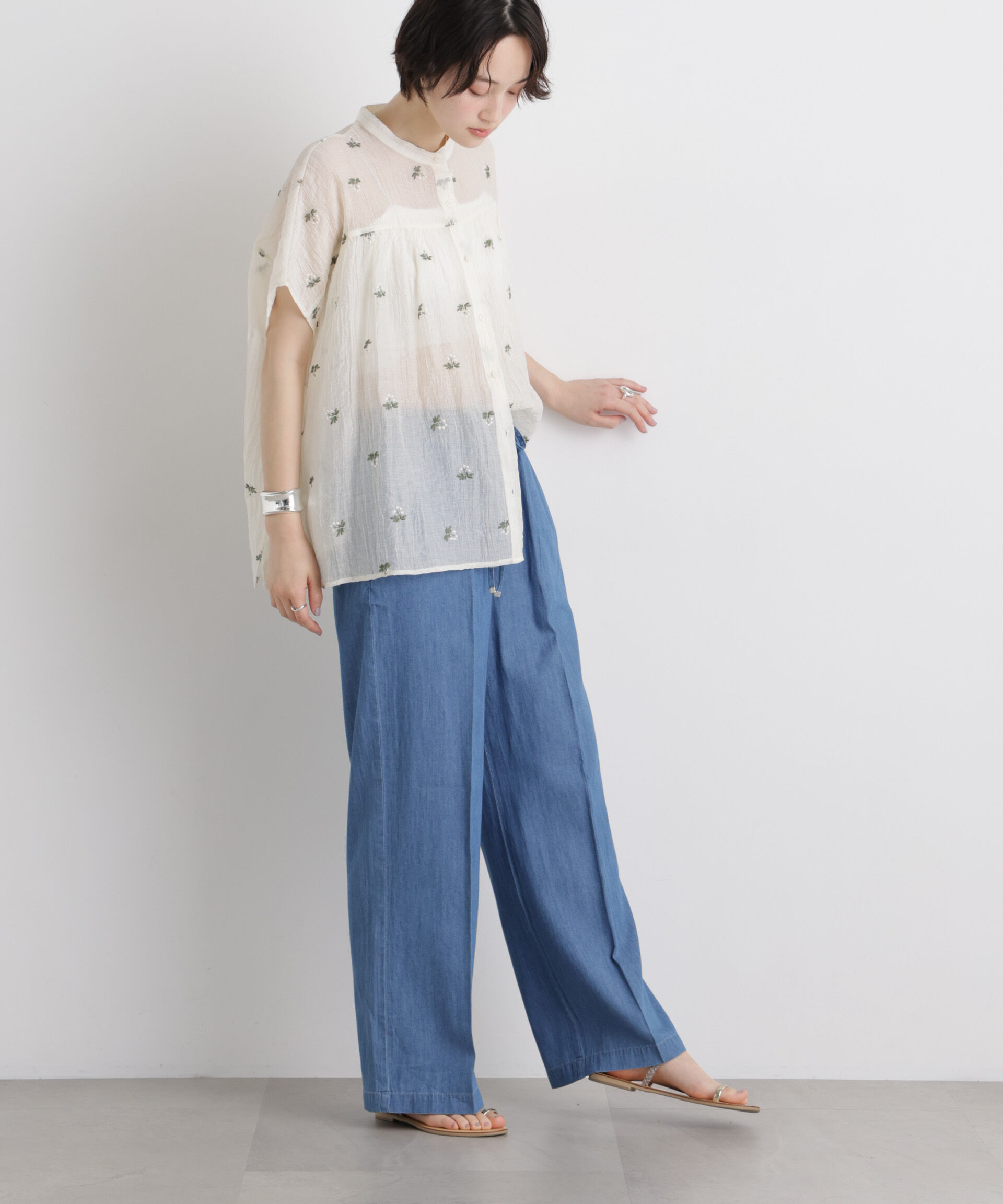 nano･universe「ライトオンスデニムドロストセンタープレスパンツ(セットアップ可)」|チノ|