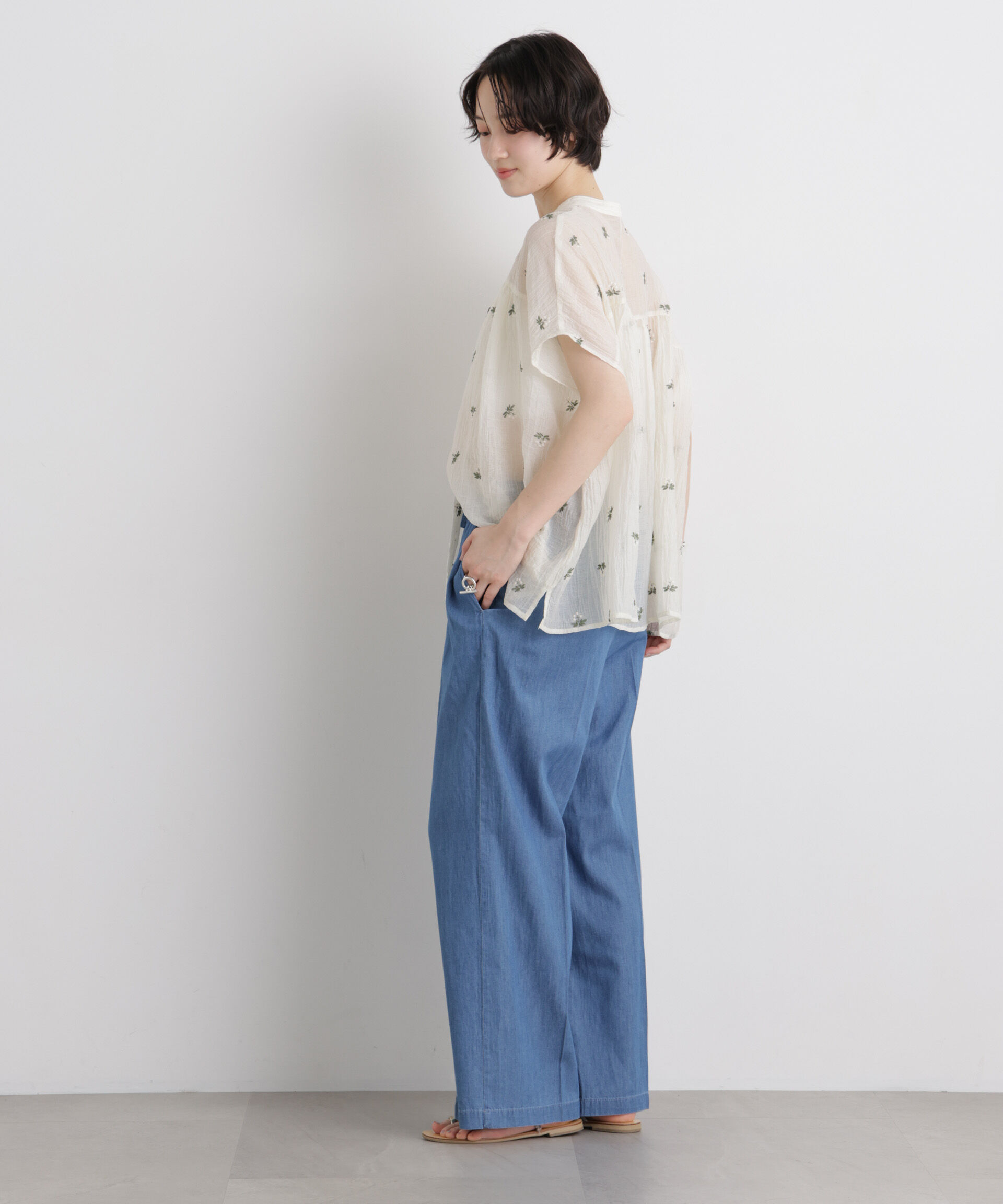 nano･universe「ライトオンスデニムドロストセンタープレスパンツ(セットアップ可)」|チノ|