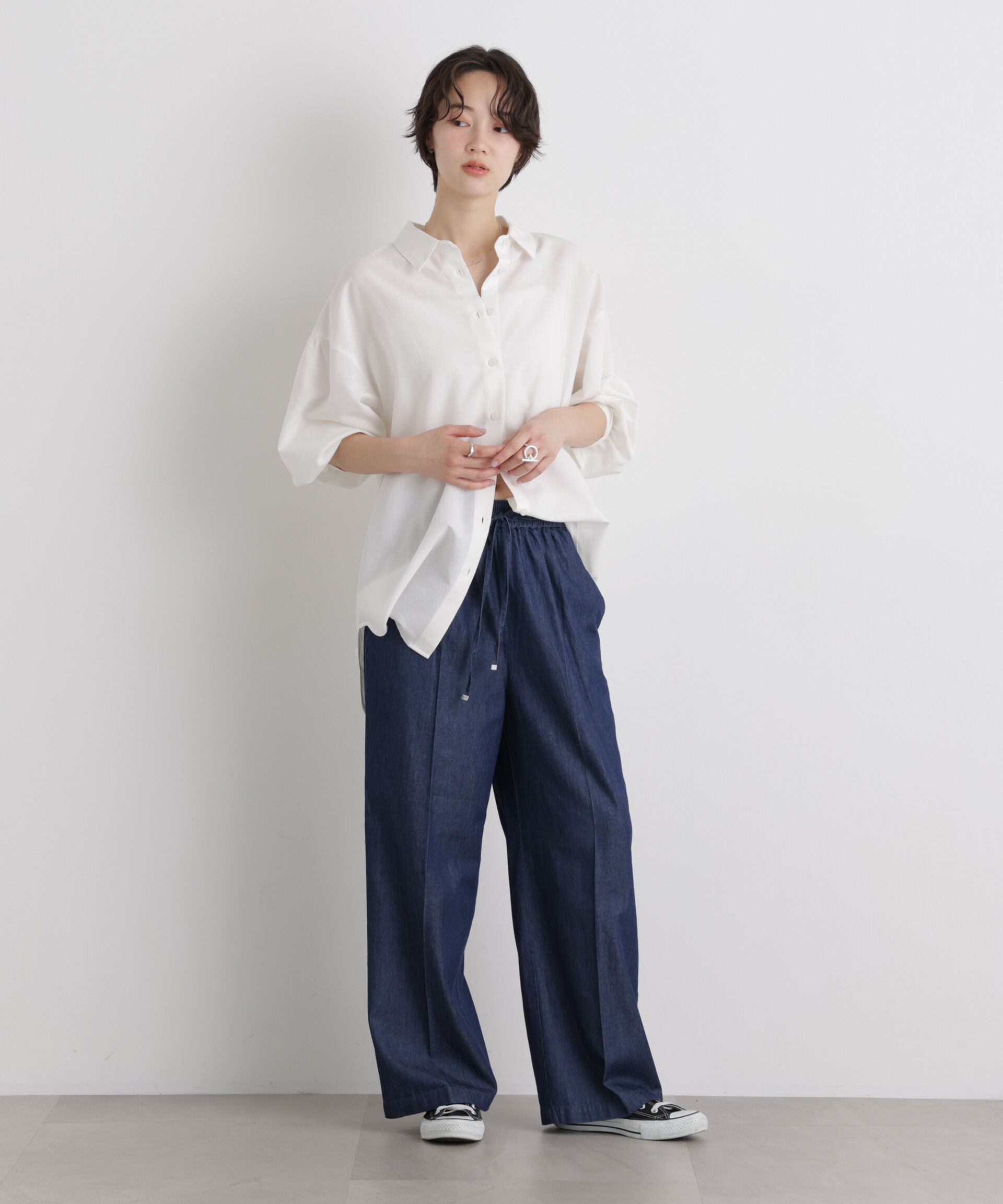 nano･universe「ライトオンスデニムドロストセンタープレスパンツ(セットアップ可)」|チノ|