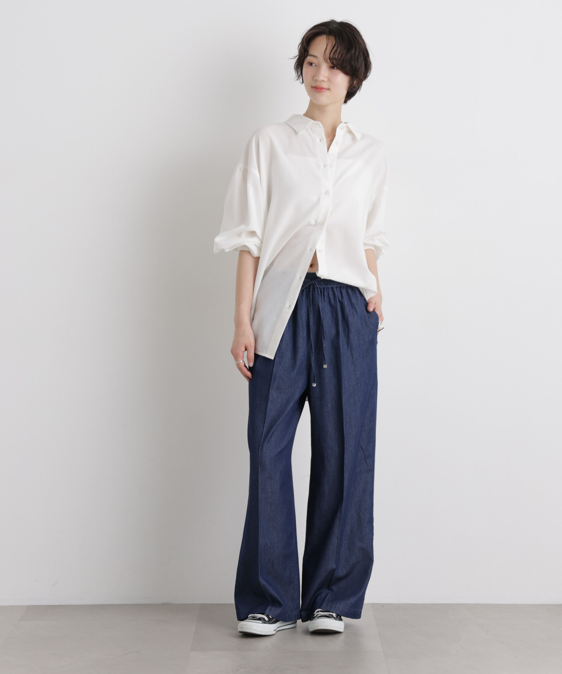 nano･universe「ライトオンスデニムドロストセンタープレスパンツ(セットアップ可)」|チノ|