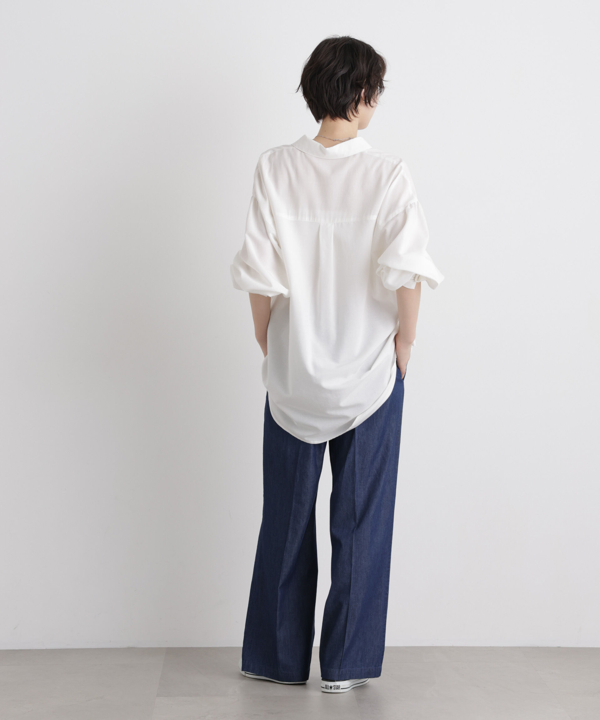 nano･universe「ライトオンスデニムドロストセンタープレスパンツ(セットアップ可)」|チノ|