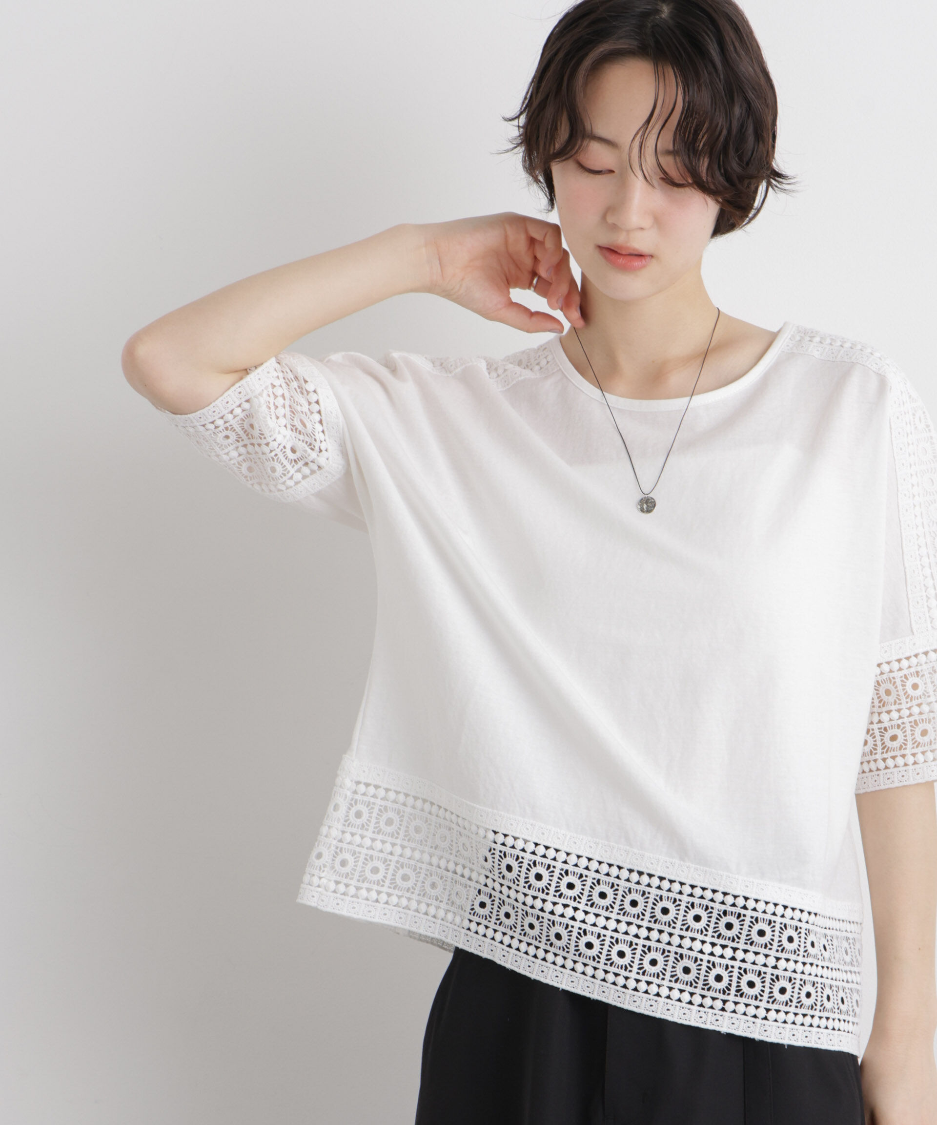 nano･universe「レースコンビドルマンカットトップス」|Tシャツ・カットソー|