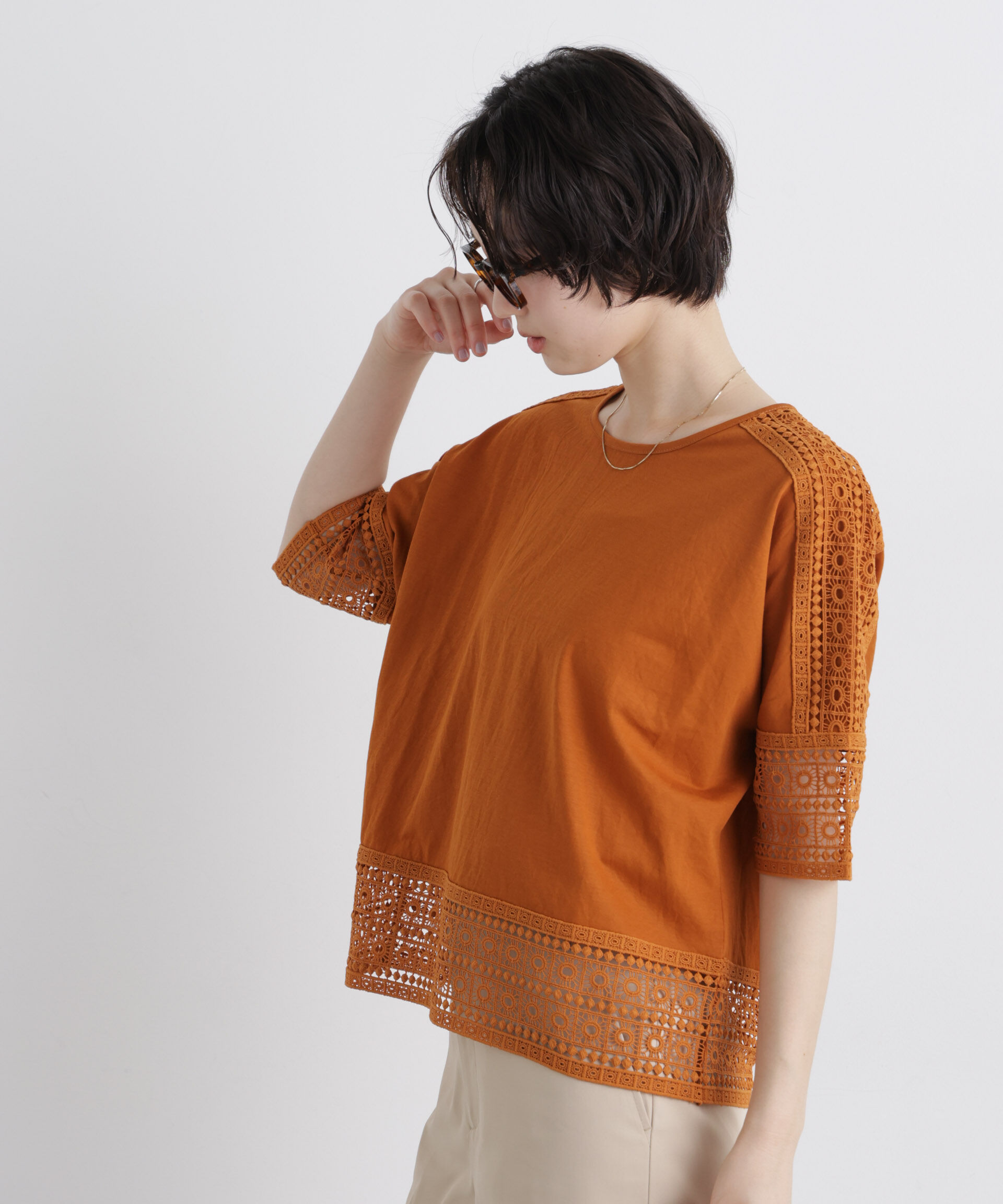 nano･universe「レースコンビドルマンカットトップス」|Tシャツ・カットソー|