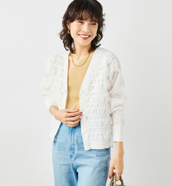 NOLLEY'S「《手洗い可能》チュールフリンジVネックカーディガン」|カーディガン|