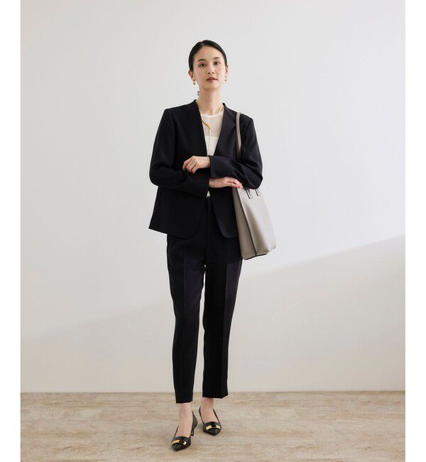 ROPE「トリアセバックサテン テーパードパンツ【オフィス/通勤/セットアップ対応】/洗える」|チノ|