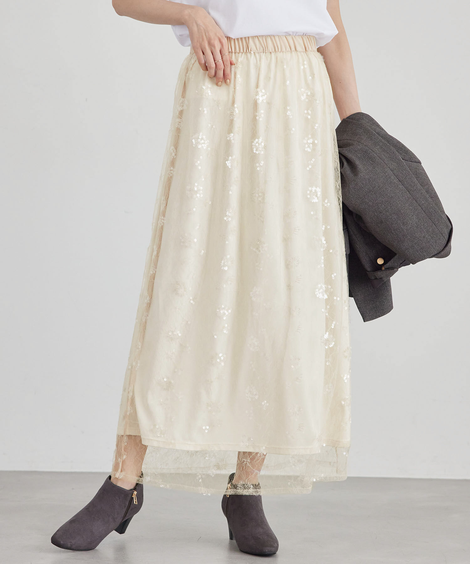 Rope&rsquo;Picnic「スパンコール刺繍レーススカート」|スカート|