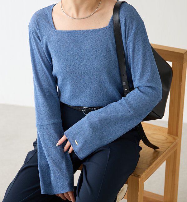  「シアーラメリブスクエアカットソー」|Tシャツ・カットソー|ブルー