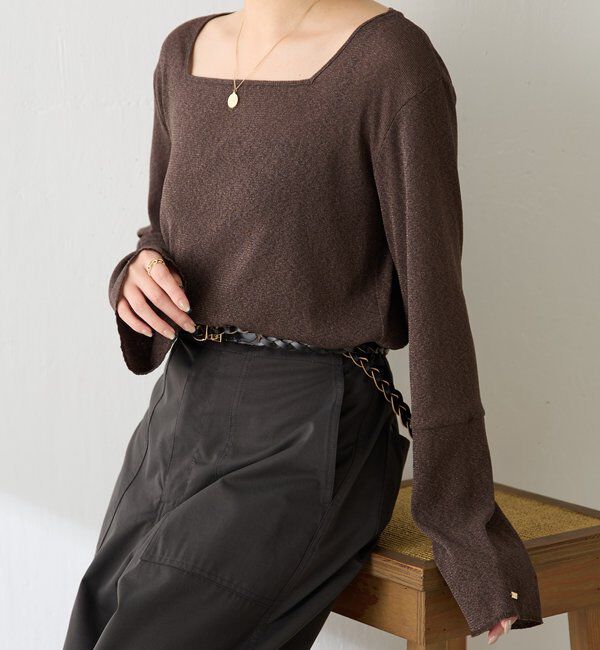  「シアーラメリブスクエアカットソー」|Tシャツ・カットソー|ブラウン