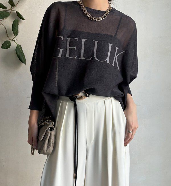  「シアー天竺ロゴポンチョニット」|ニット・セーター|チャコールグレー